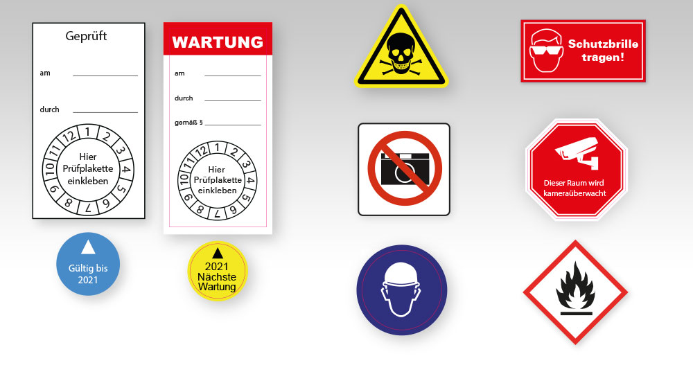 Warn-, Hinweis- und Kennzeichnungsaufkleber